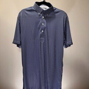 Collars & Co. Men's Dress Collar Polo Shirt Blue Gingham Performance L Tall